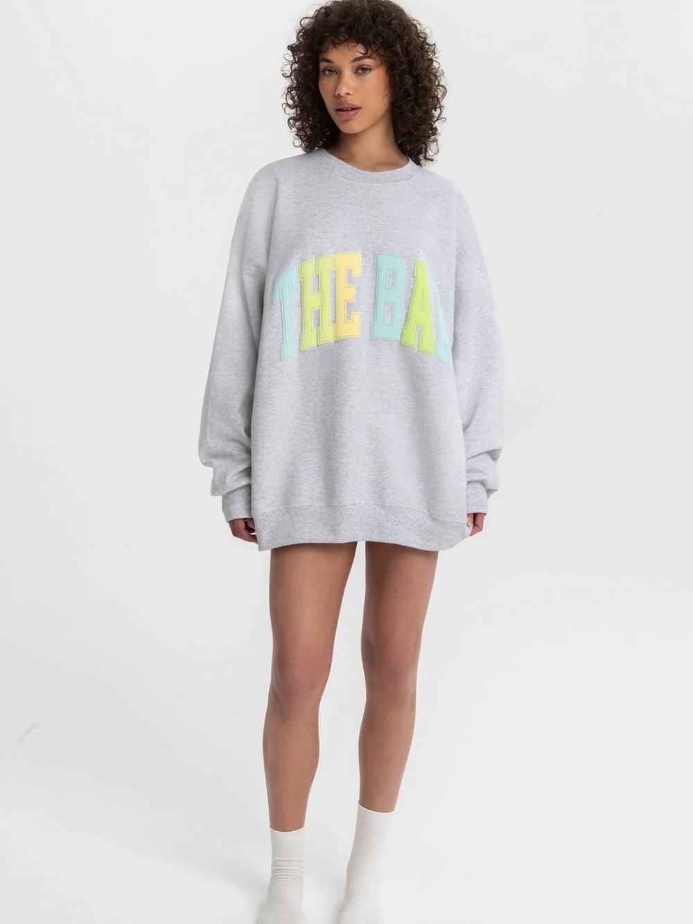 The Bar Light Gray Sweatshirt with Pastel Yellow and Pastel Blue Logo